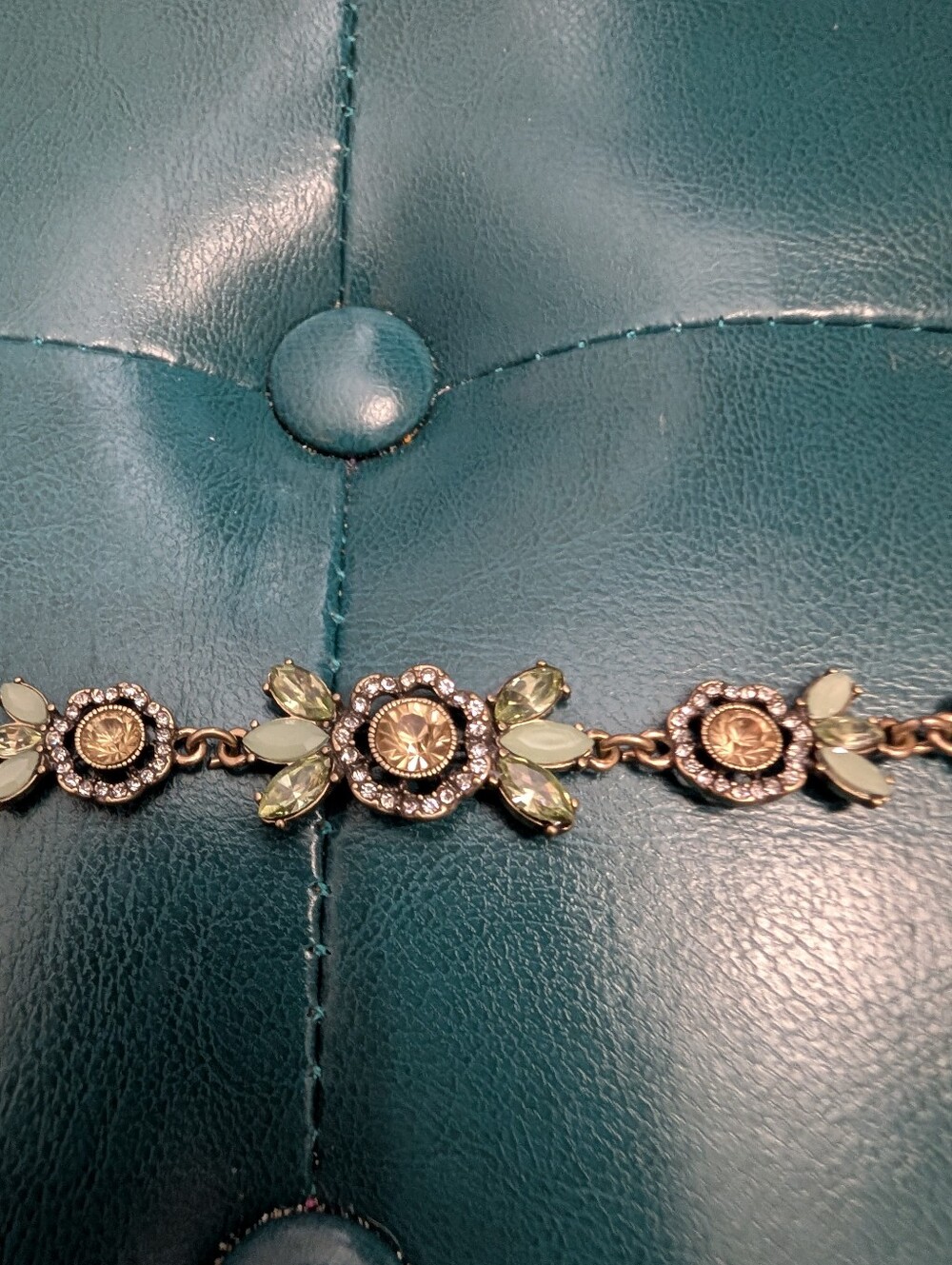 Chloe + Isabel Gold Floral Bracelet with Pale Green Crystals
